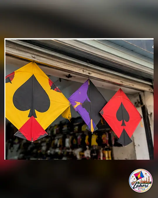 Spade kites on display at the shop